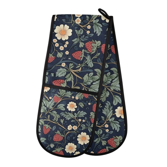 Yayeee Double Oven Mitt Kitchen Heat Resistant Baking 35" x7" Quilted Cotton Glove, Floral Raspberry Pattern