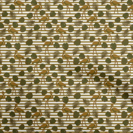 oneOone Cotton Poplin Dark Olive Green Fabric Tropical Flamingo With Stripes Craft Projects Decor Fabric Printed By The Yard 42 Inch Wide