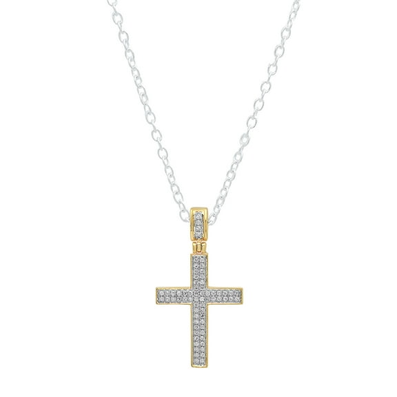 Dazzlingrock Collection 0.18 Carat (ctw) Round Lab Grown White Diamond Men's Hip Hop Cross Pendant (Silver Chain Included), 10K Yellow Gold