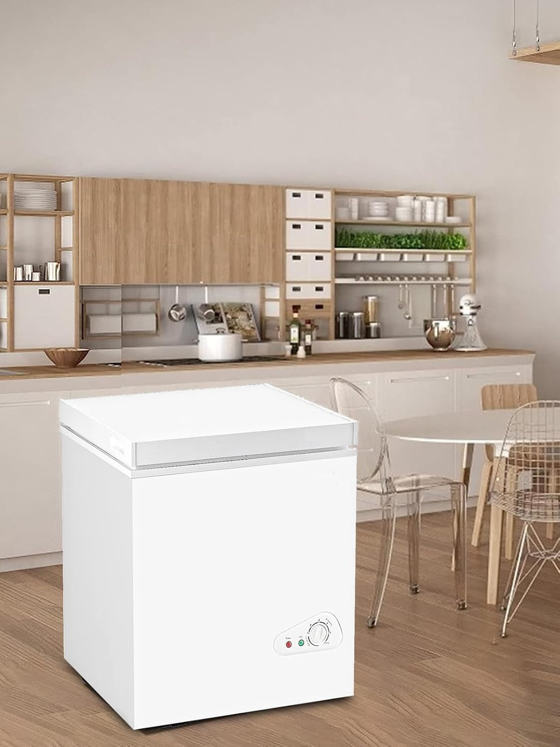 Kcpolre 2.8 Cu.ft Chest Freezer, Compact Deep Freezer with Top Mini 7 Gears Temperature Control Open Door and Removable Storage Basket, White