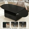 thumbnail image 3 of IBF Black Coffee Table with Drawer, Oval Foldable Center Table with Storage, Modern Wood Living Room Table with Wheels, Multifunctional Extendable Tea Table for Home Bedroom Office, Black Oak,, 3 of 18