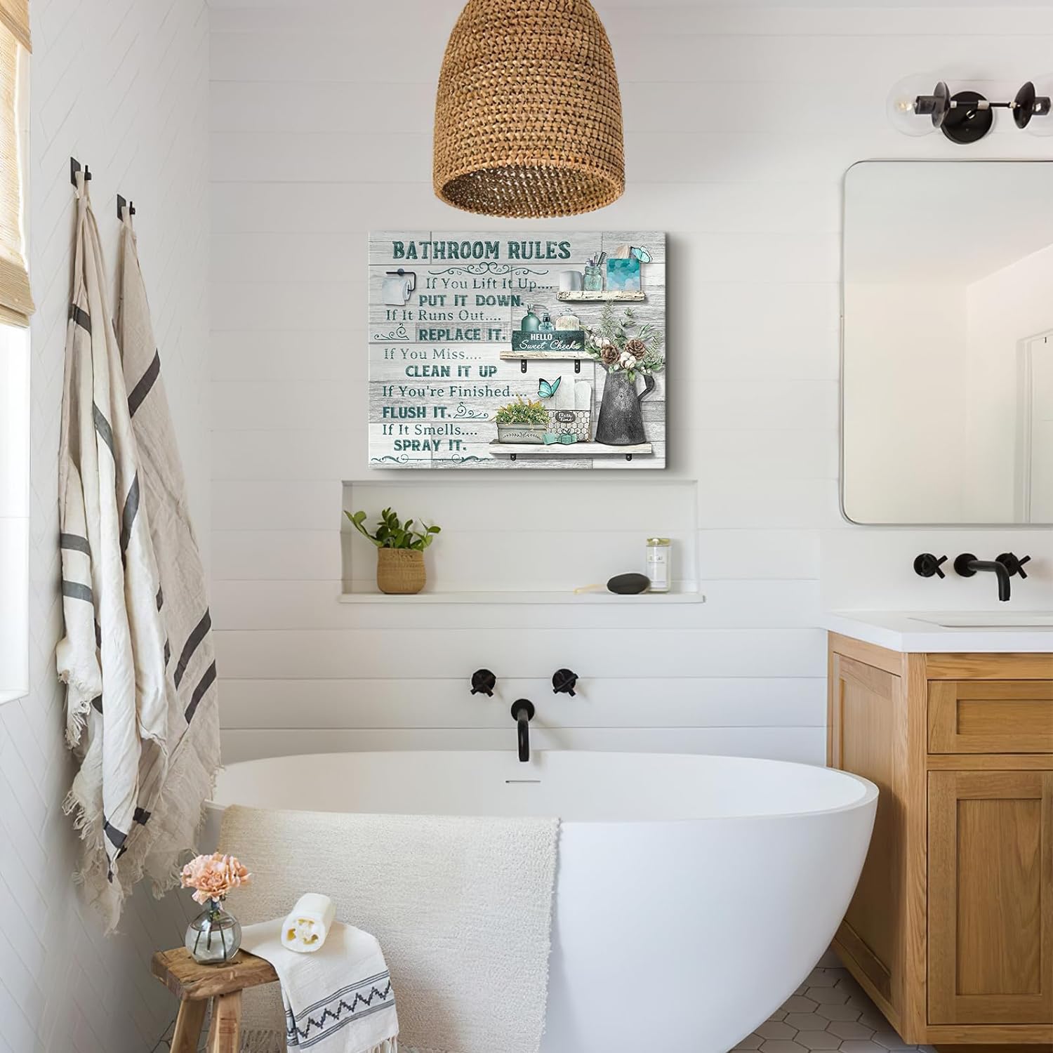 Rustic Farmhouse Bathroom Canvas Wall Art, 12" x 16" photo 2