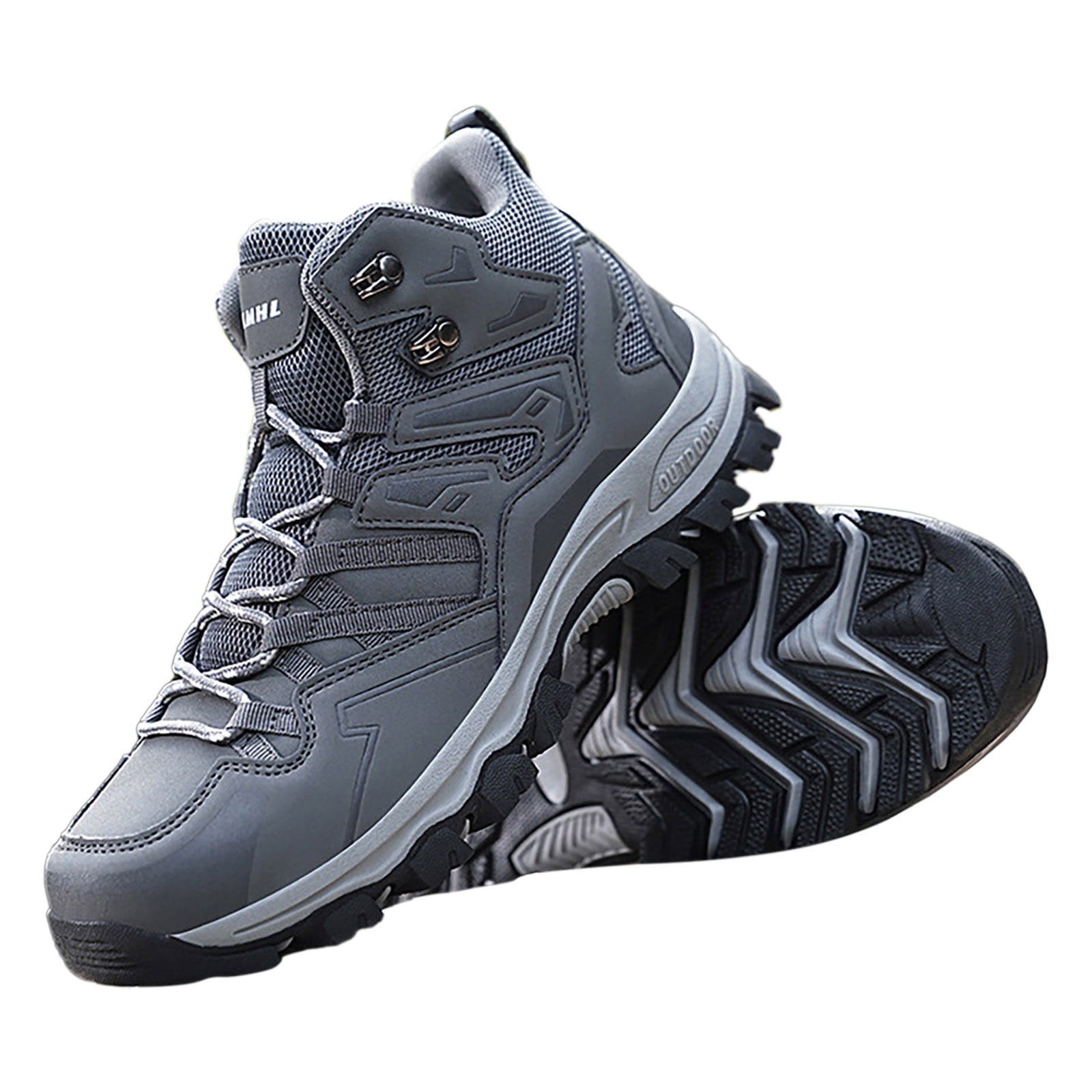 Durtebeua Men's Ankle High Waterproof Hiking Boots Outdoor Lightweight Shoes Trekking Trails Grey,8