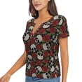 thumbnail image 2 of Wukai Red Rose Skull Casual V-Neck Graphic Tees for Women: Lightweight and Breathable Summer Tops with Stylish Design-X-Large, 2 of 8