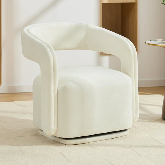 Swivel Curved Chair with White Chenille, Living Room