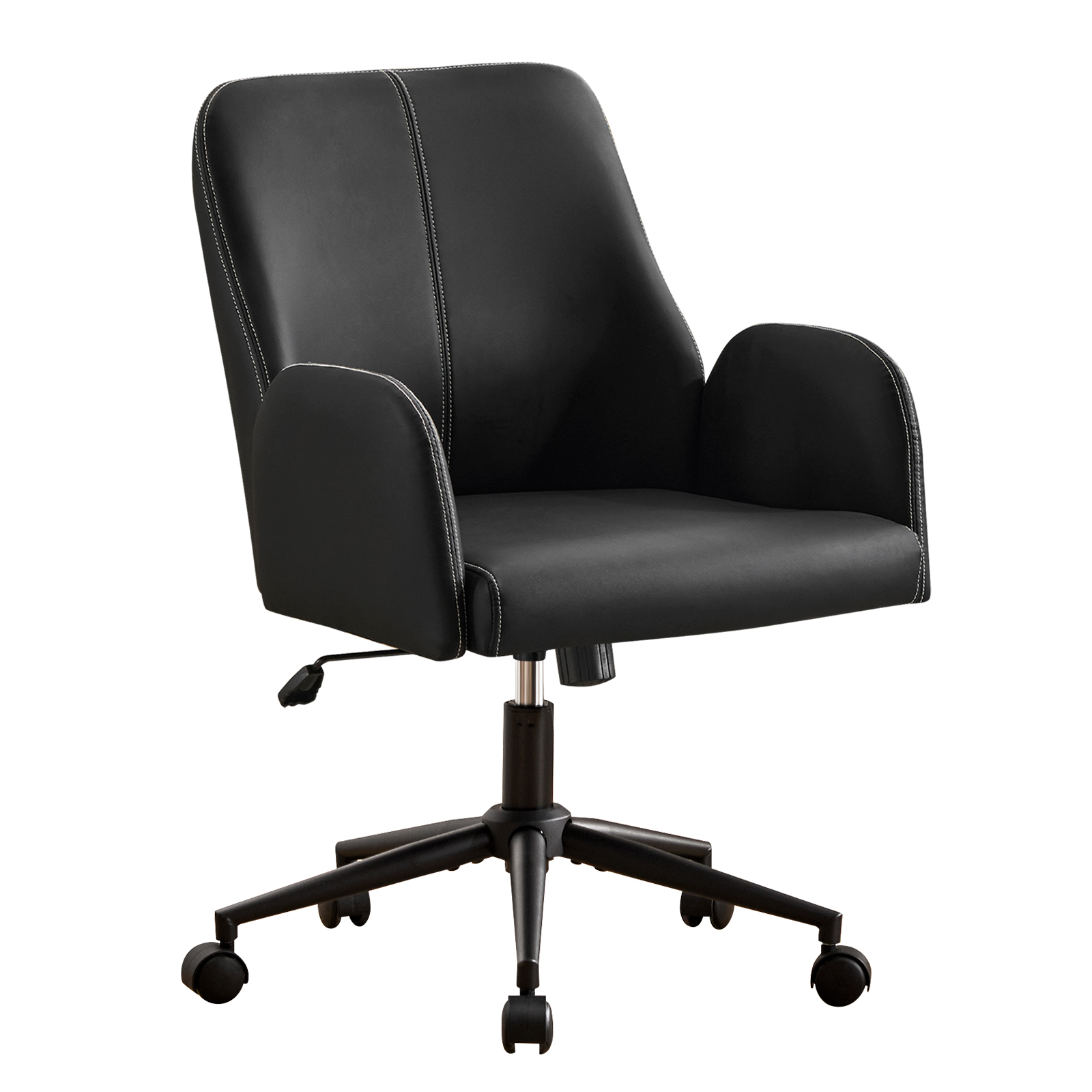Modern Home Office Desk Chair, Faux Leather Ergonomic Desk Chair with Adjustable Height, Rolling Swivel Computer Chair, Mid-Back Armchair Task Chair for Office, Study Room, Beige