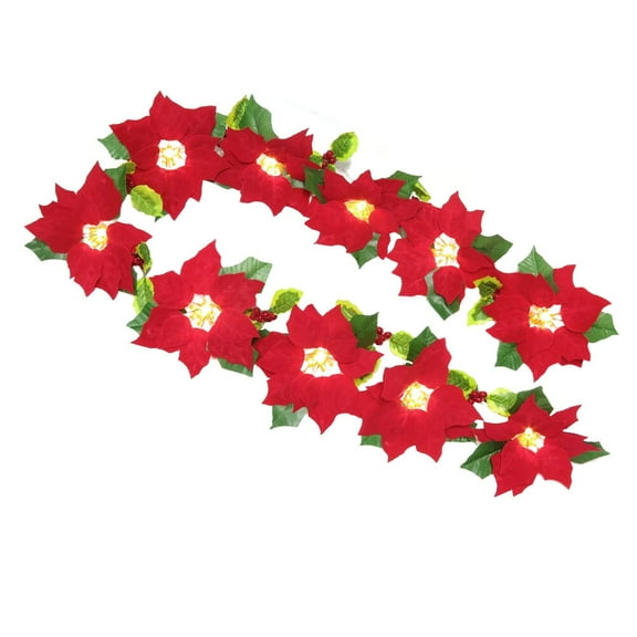 OUNONA Poinsettia Garland Artificial Festive Decoration Lights 200cm Red