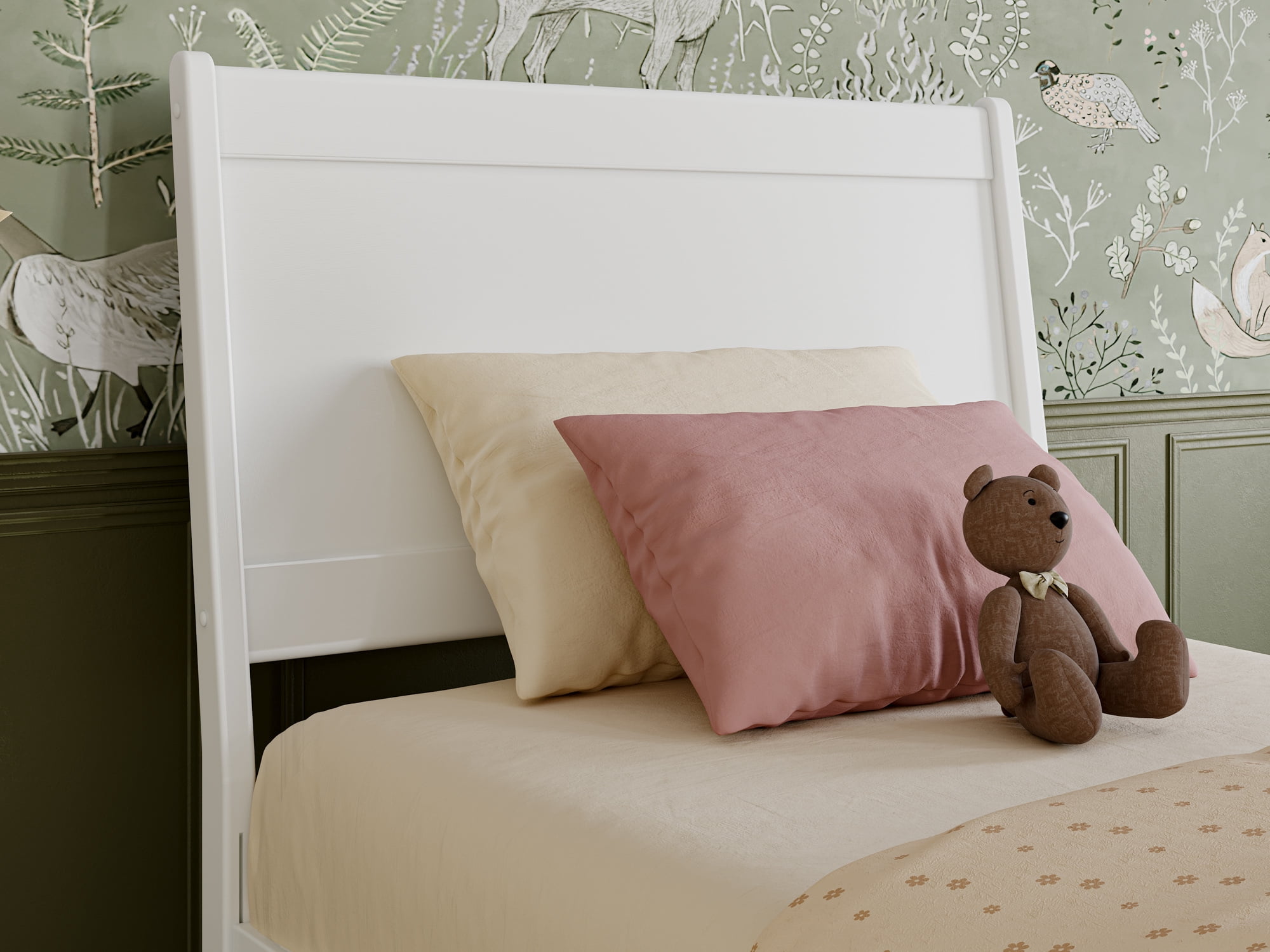 AFI Casanova Twin Solid Wood Platform Bed with Panel Footboard and Twin Trundle, White