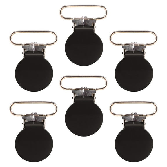 UPOUART 6-Pack Heavy Duty Black Metal Round Suspenders Clips Buckles for Clothing Fasteners and Overalls