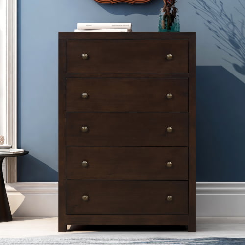 Spree Nightstand Chest With 5 Solid, Wooden Decorative Chest Drawers Bedside Table