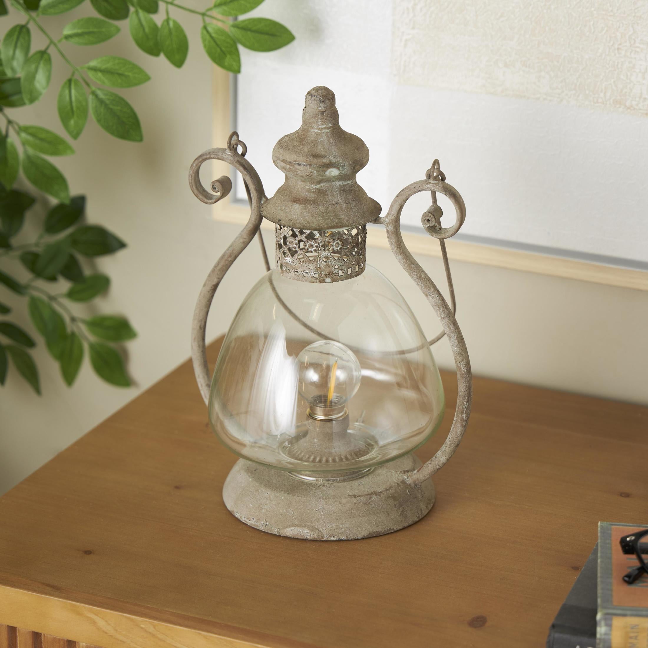 DecMode Bronze Metal Scroll Decorative Candle Lantern with Arched Handle