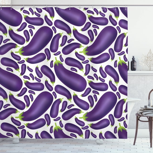 Eggplant Cute Pattern Print Bathroom Shower Curtain
