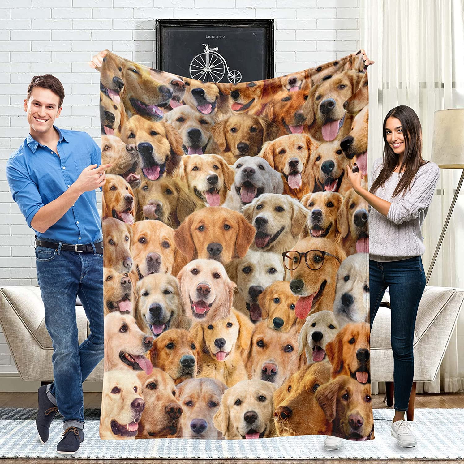Golden Retriever Blanket Gift for Dog Lover Funny Dog Print Fleece
