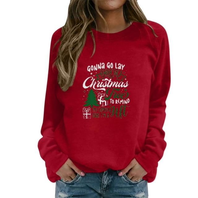 VBARHMQRT Chandail Violet pour Femme Décontracté de Noël à Imprimé de Lettres Intéressant Col Rond Manches Longues Chandail pour l'Automne et l'Hiver