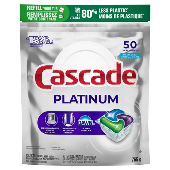 Cascade Platinum Capsules pour Lave-Vaisselle, Détergent pour Lave-Vaisselle, Savon Détergent pour la Vaisselle, Parfum Frais 50 Unités