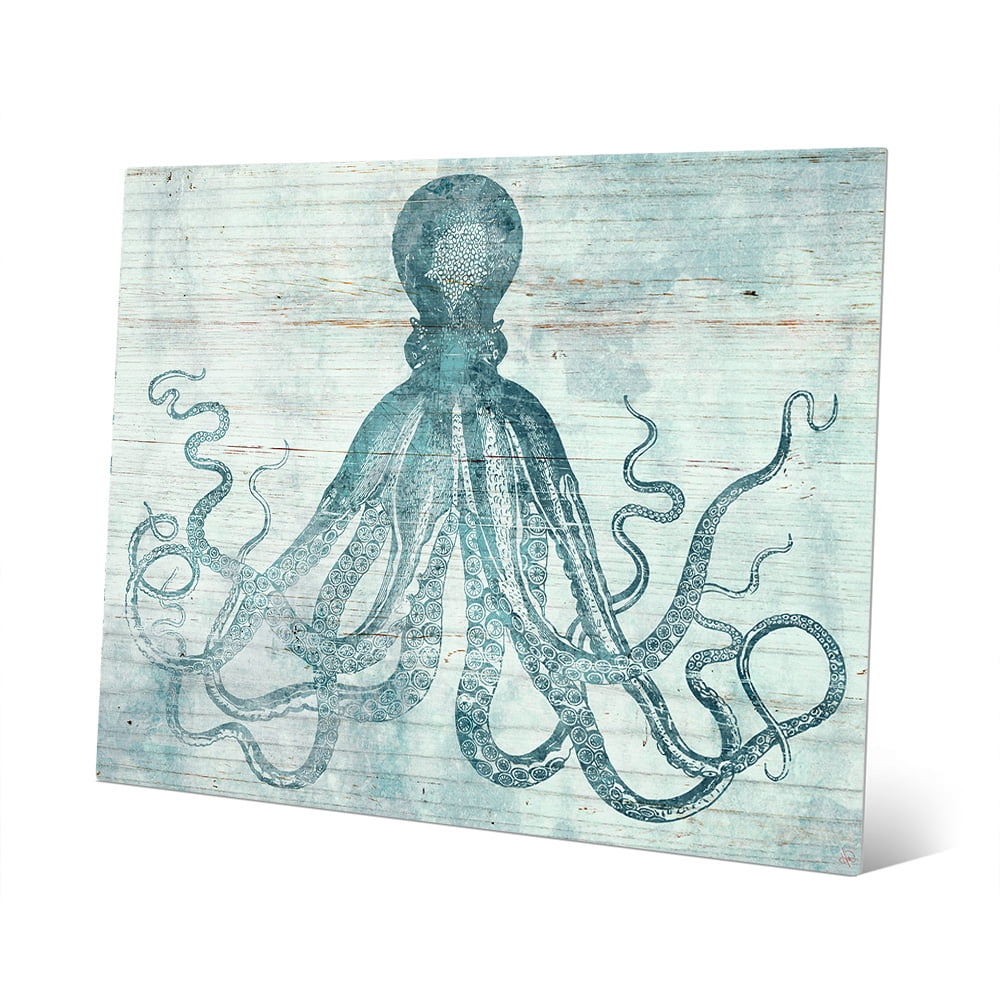 Vintage Octopus Ocean Blue 16" x 20" Metal Wall Art