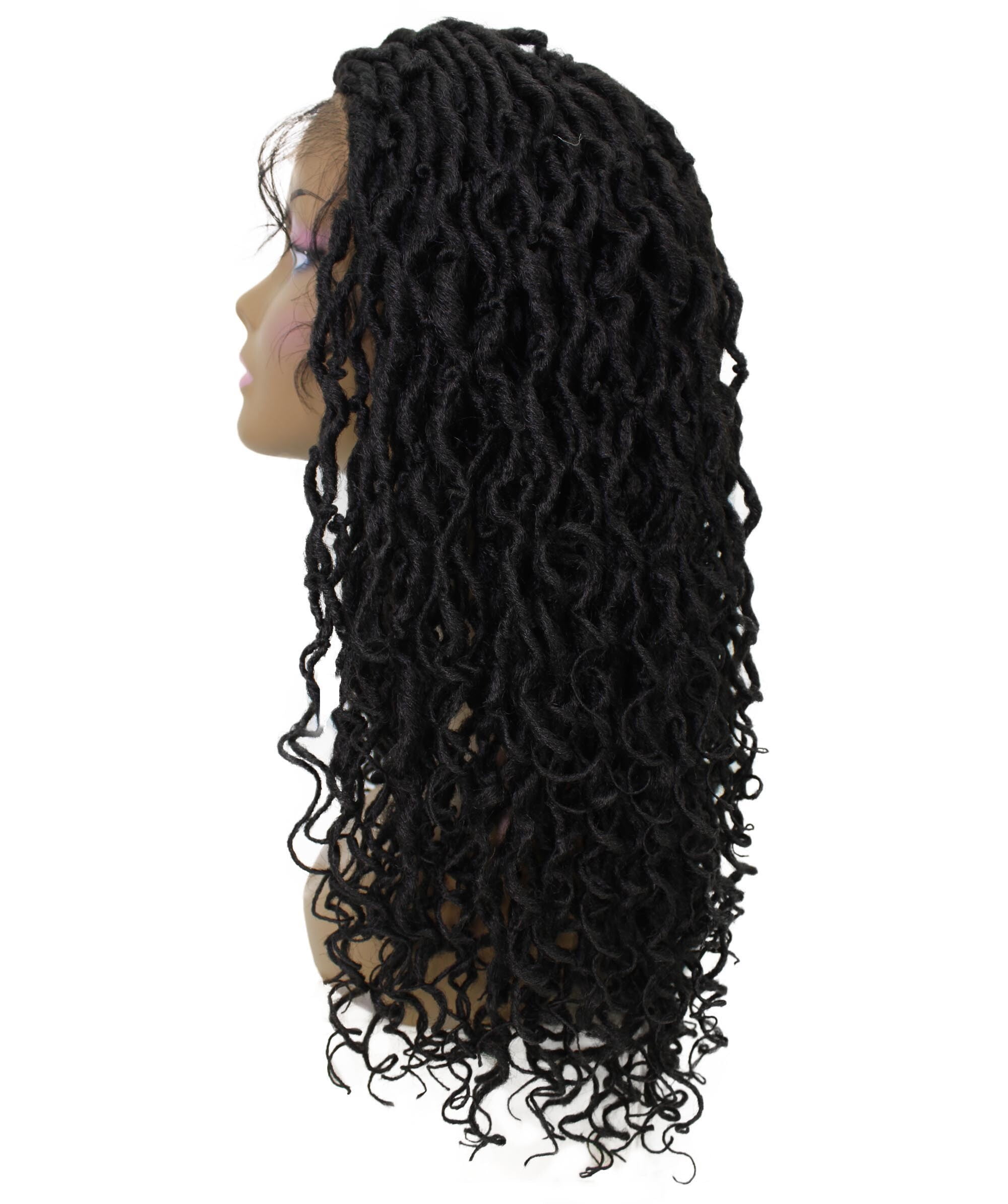 LUXLUXE Diamond Curly Locs 23 in Long 4X4 Hand Tied Lace Braid Braided Wig, Beauty Heat Resistant Fiber, Natural Black Color