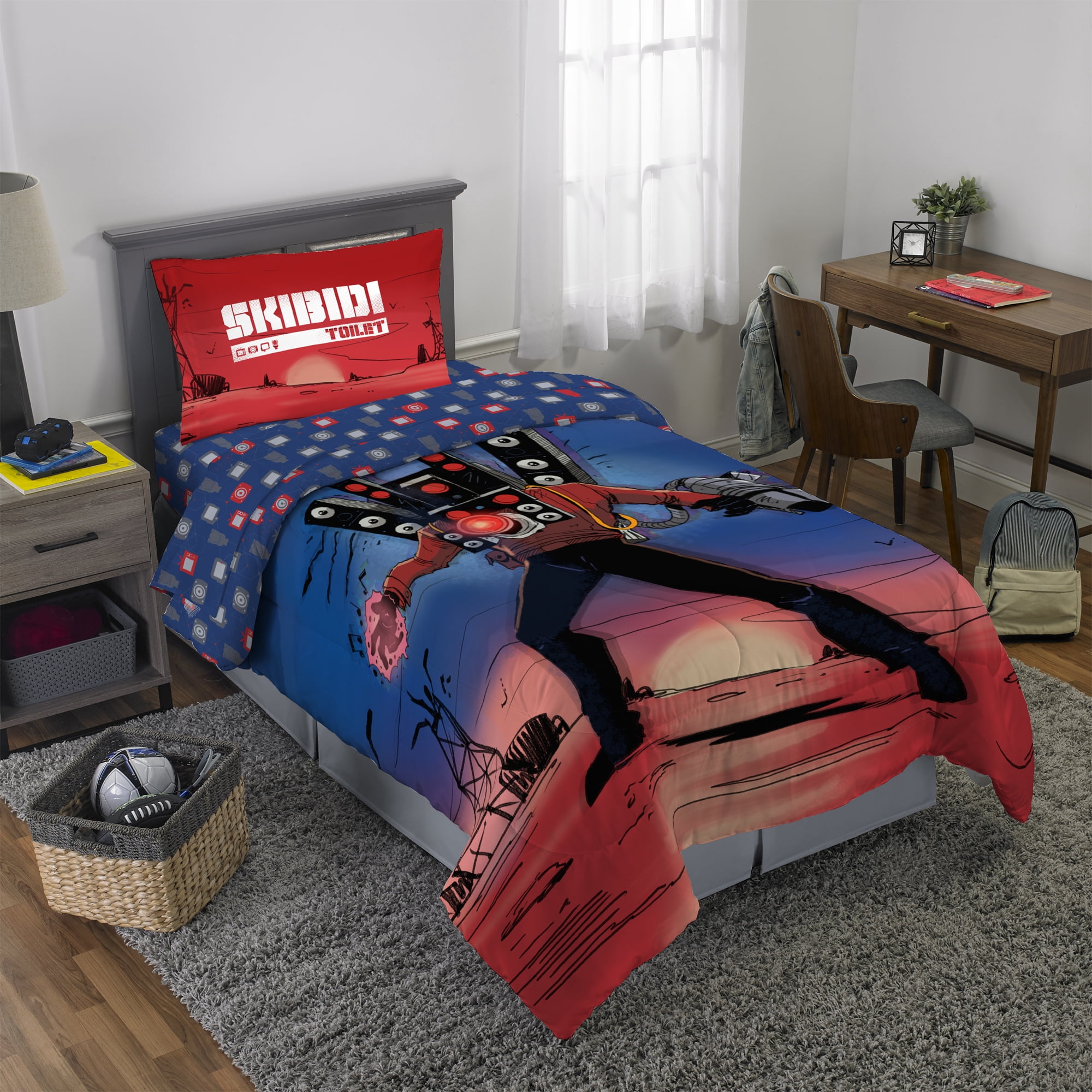 Skibidi Toilet Kids Twin Bed in a Bag, Comforter and Sheets