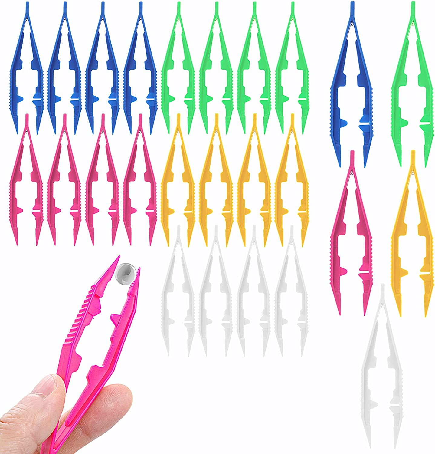 4 Inch Plastic Tweezers - Pack of 25, Plastic Beads Tweezers First