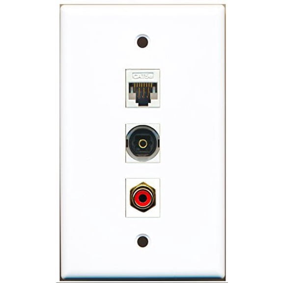 RiteAV - 1 Port RCA Red and 1 Port Toslink and 1 Port Cat5e Ethernet White Wall Plate
