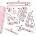 thumbnail image 3 of Math Set, 8 Pcs Geometry Set, Metal Durable Outer Box Set, Protractor and Compass Set with Ruler Protractor Eraser (pink), 3 of 5