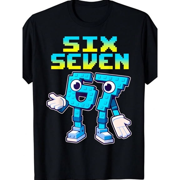 Pixel Style Six Seven Number Graphic Unisex Gamer Short Sleeve Casual Tee