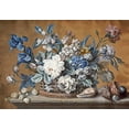 thumbnail image 2 of Mazell, Peter 18x14 Black Ornate Wood Framed with Double Matting Museum Art Print Titled - A Basket of Dahlias, Delphiniums, 2 of 4