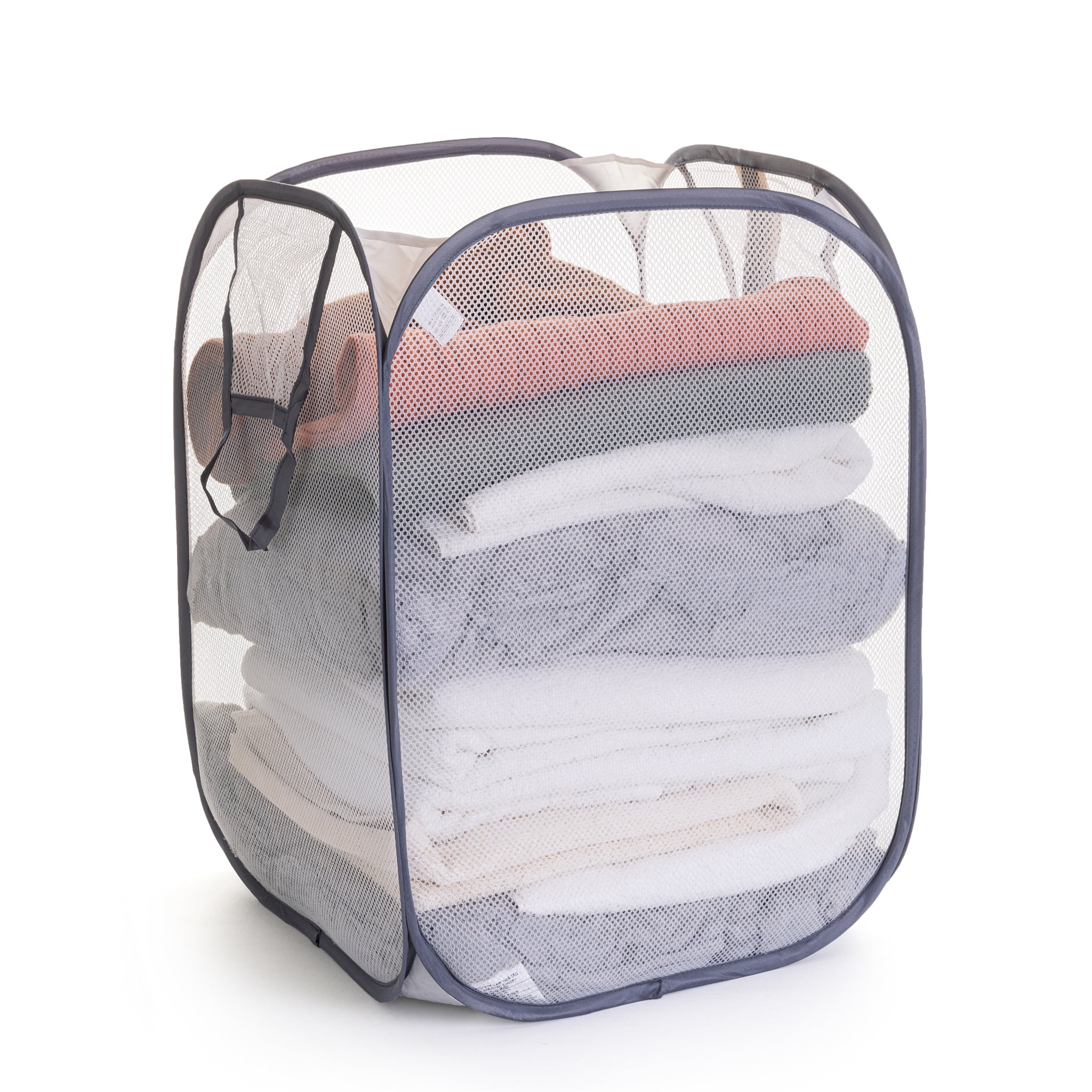 Mainstays Jumbo Mesh Pop-Up Laundry Hamper, White with Grey Trim