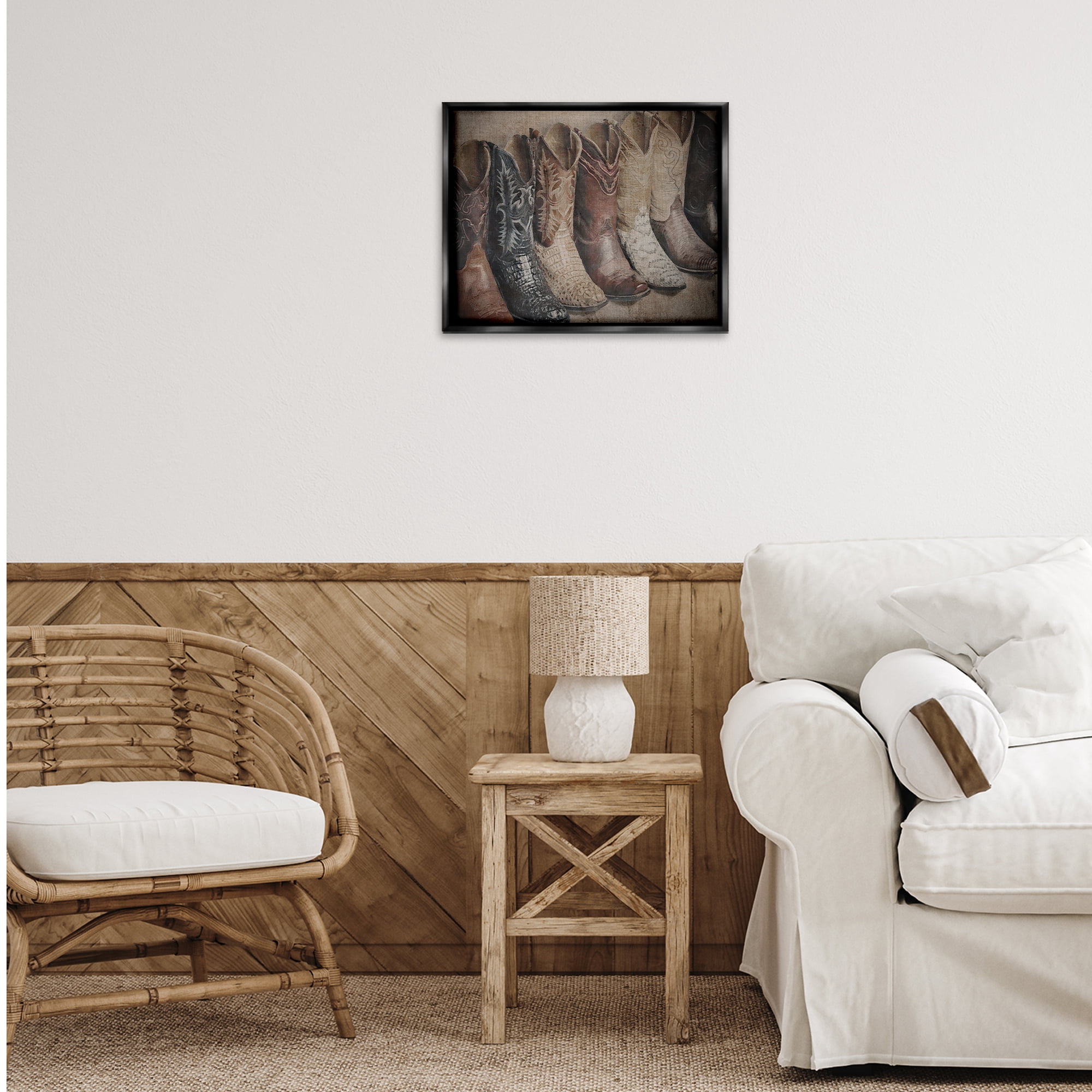 Stupell Industries Texan Lineup Boots Beauty & Fashion Photography Black Floater Framed Art Print Wall Art, 21 x 17