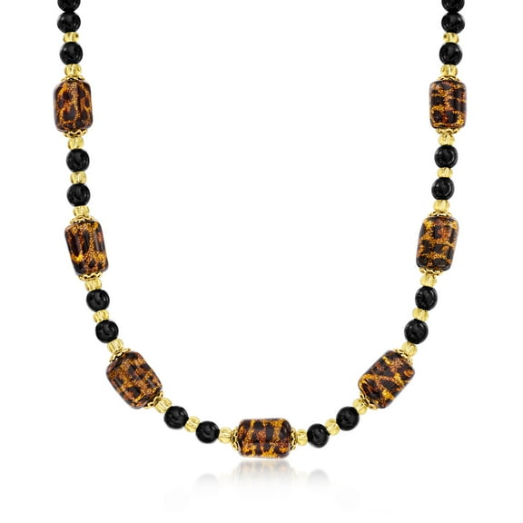 Ross-Simons Italian Leopard-Print Murano Glass Bead Necklace in 18kt Gold Over Sterling, Women's, Adult