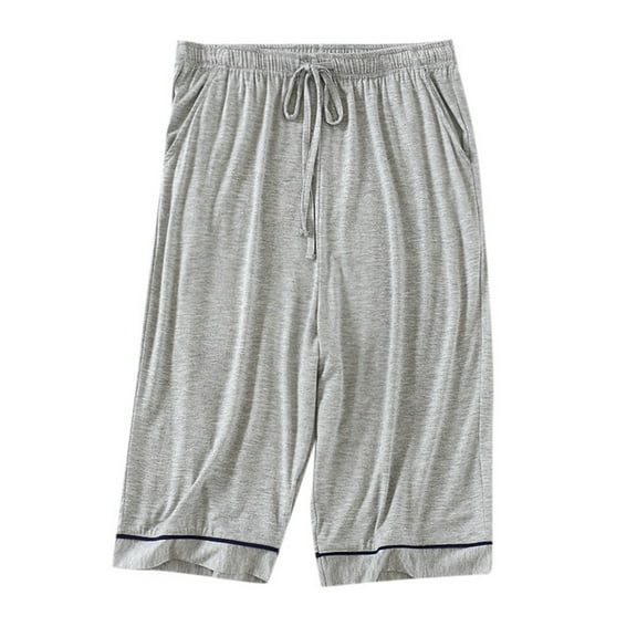 Riforla Summer Cropped Pajama Pants Large Size Elastic Home Pants Thin Loose Sports Men's Pajama Pants Casual Shorts for Men Grey L