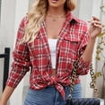 thumbnail image 5 of Snoarin Women Shirts Casual Lapel Button Pocket Plaid Long Sleeved Shirt Top Jacket S-2XL, 5 of 6