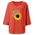 thumbnail image 4 of ZZwxWA Shirts for Women 3/4 Sleeve V-Neck Sunflower Print Summer Basic Tops Fashion Breathable Cotton Linen Plus Size Pullover Blouses Orange S, 4 of 5