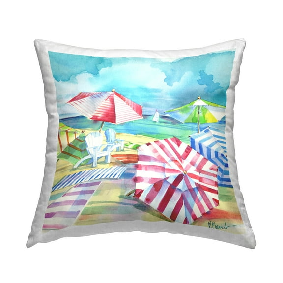 Stupell Industries Various Beach Umbrellas Coastal Summer Shore Design by Paul Brent Throw Pillow