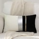 thumbnail image 4 of Funda de almohada lumbar de terciopelo de retazos negros con cojín de cuero a rayas doradas para decoración de sofá de dormitorio, 4 of 5