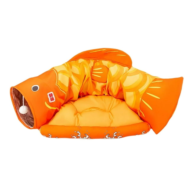 Tubo para mascotas jinwen con cojín lavable para gatos amarillo tipo túnel