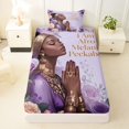 thumbnail image 3 of Castle Fairy Elegant Afro Woman Twin Sheets 3pcs,Purple Rose Gold Jewelry Bedding,Purple Gold,1 Fitted Sheet, 1 Flat Sheet and 1 Pillowcase, 3 of 6