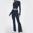 thumbnail image 2 of Conjuntos de dos piezas para mujer: pantalones acampanados con vuelta, top corto de manga larga, conjuntos informales, 2 of 7