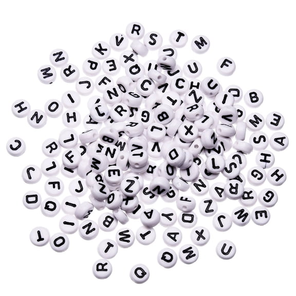 HEMLBOYW 100 Pieces A-Z Letter Beads 7x4mm Beads Fashion White Acrylic Letter Bead for Bracelet Necklace Making