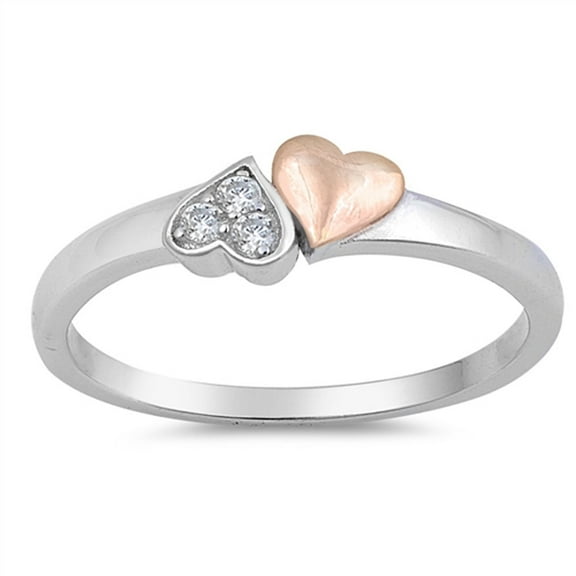 Rose Gold-Tone Heart Clear Cubic Zirconia Promise Ring .925 Sterling Silver Band White Female Size 4