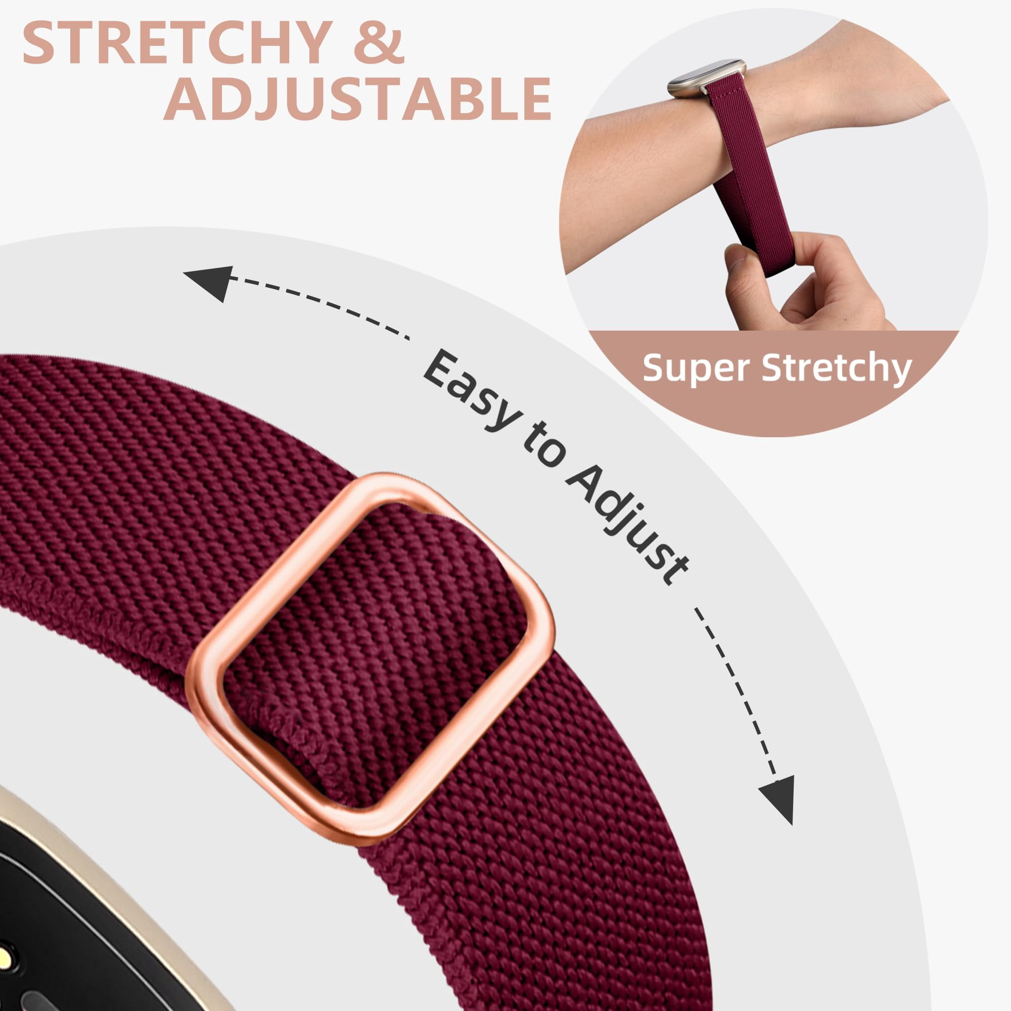 Comvin 15 Pack Elastic Band Compatible with Fitbit Versa 4 Bands for Woman/Sense 2/Sense/Versa 3 Bands, Adjustable Stretchy Nylon Solo Loop Sport Strap for SmartWatch Replacement