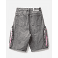 thumbnail image 3 of Pantalones cortos de mezclilla con bolsillos laterales en ángulo estilo retro americano para hombre, pantalones cortos de mezclilla holgados de estilo hip hop de estilo urbano de verano Y2K para mujer, 3 of 4