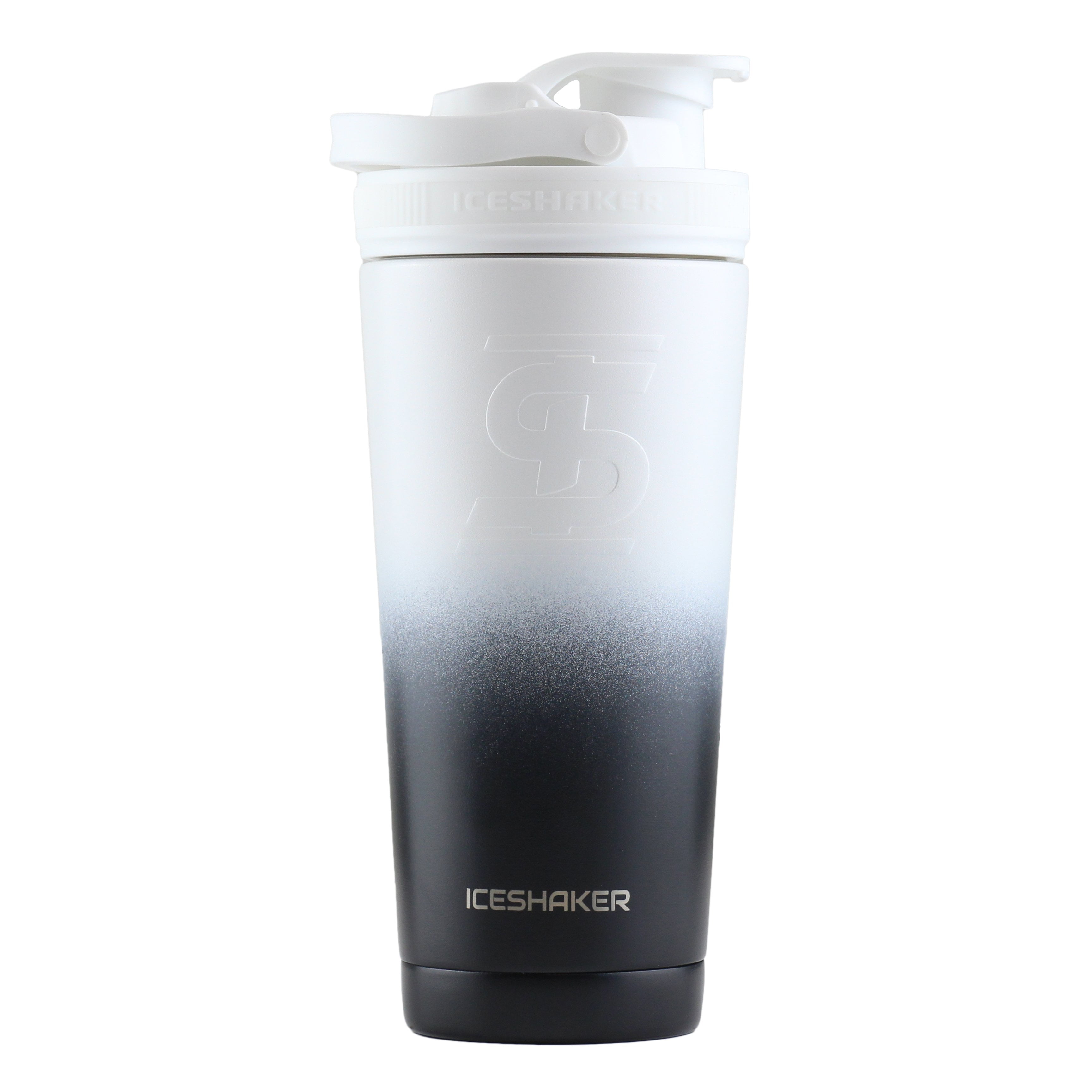 Ice Shaker Double Walled Vacuum Insulated Protein Shaker Bottle, Black/White Ombre, 26 oz