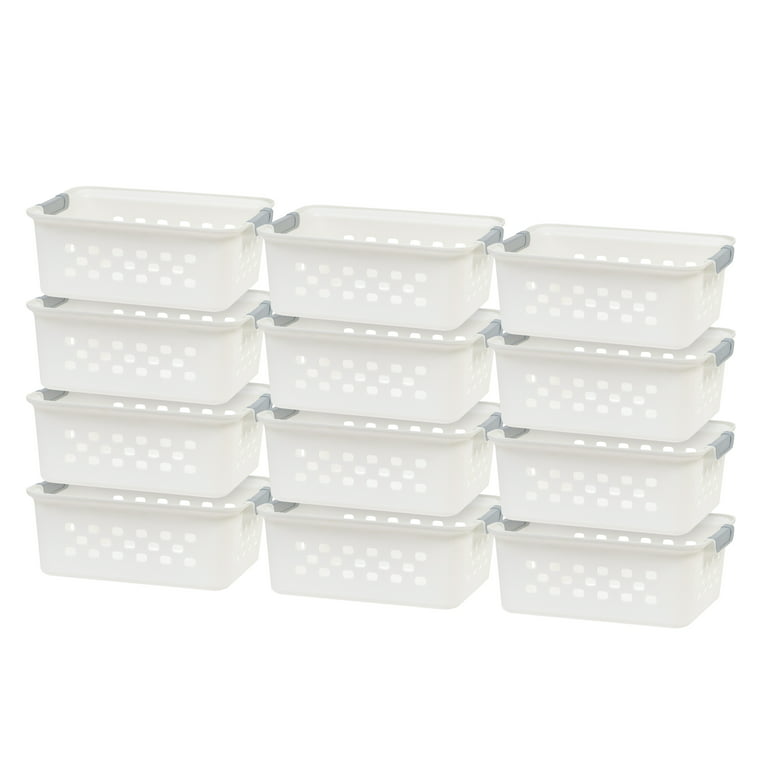 IRIS USA 12Pack Small Shelf Storage Basket Organizer for Pantries, White 