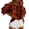 thumbnail image 2 of Tops con hombros descubiertos, blusa con hombros descubiertos para mujer, blusa con volantes en capas para mujer, blusa con hombros descubiertos para mujer, probada y confiable, 2 of 6