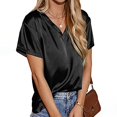 thumbnail image 2 of HAPIMO Women's Chiffon Loose Basic Tops Tunic Clearance Summer Tees Satin Silk Solid Color Short Sleeve V Neck Shirts Elegant Casual Workout Tops Trendy for Teen Girls Black XL, 2 of 6