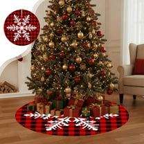 Fmbmuo Red Christmas Tree Skirt Snowflake Reindeer 35.4 Inch Christmas Decorations, Short Plush Festive Rustic Vintage Tree Skirt Indoor Holiday Party Decor