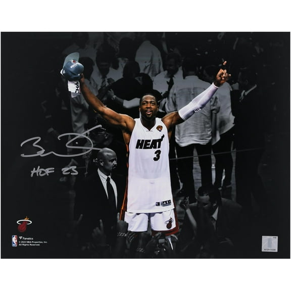 Dwyane Wade Miami Heat Autographed 11" x 14" Spotlight on Table Photograph with "HOF 23" Inscription - Fanatics Authentic Certified