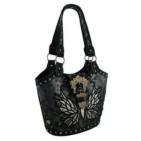 Studded Butterfly Floral Buckle Metallic Finish Concealed Carry