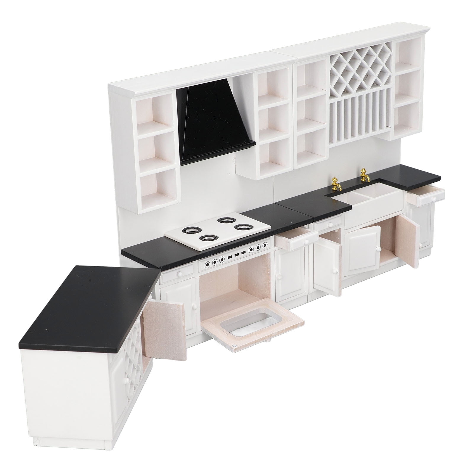 Dollhouse Kitchen Cabinet Set, Dollhouse Bar Counter Birch Wood